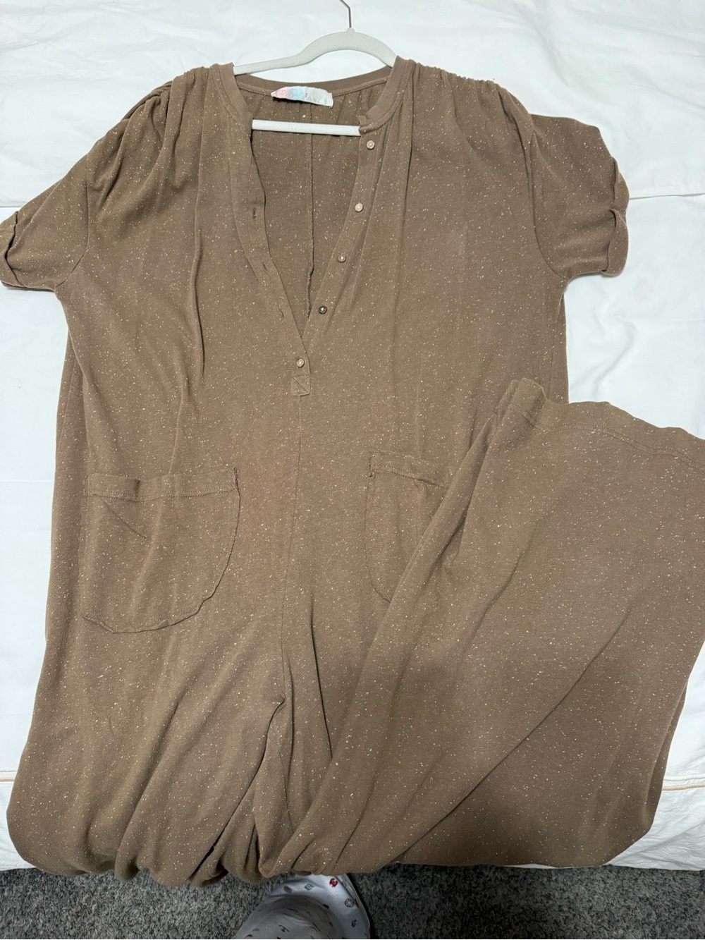 Relaxed Brown Short-Sleeve Jumpsuit